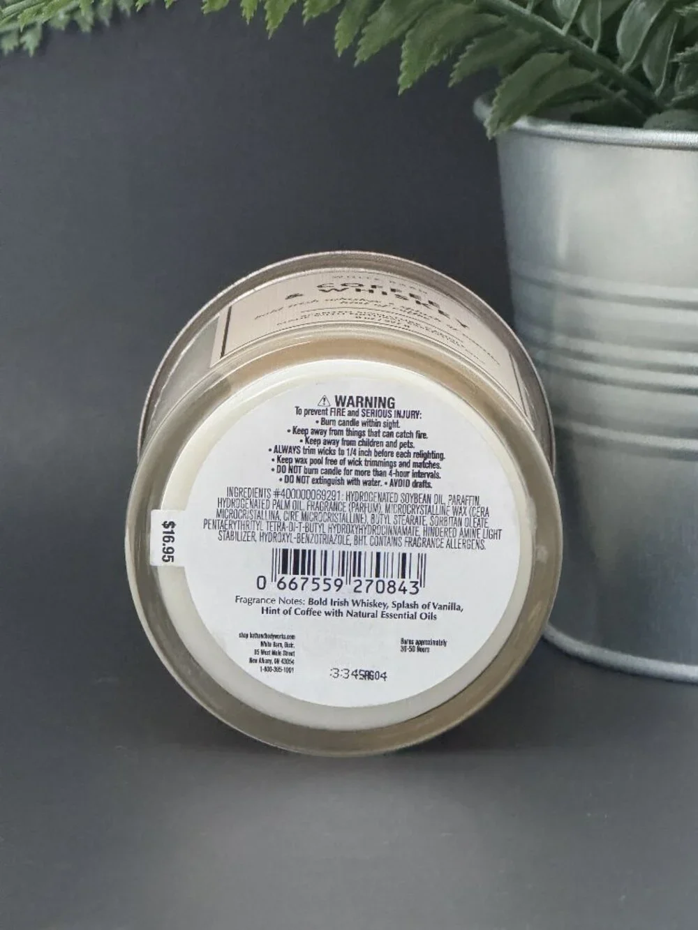 BBW Coffee & Whiskey White Barn Bath & Body Works Single Wick Candle